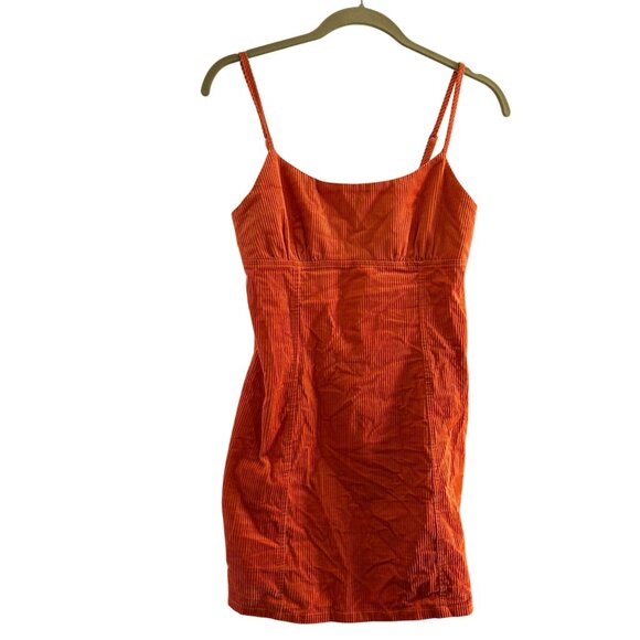 Wild Fable Orange Corduroy Mini Dress S Cotton Spaghetti Straps Y2K Babydoll - Picture 1 of 13